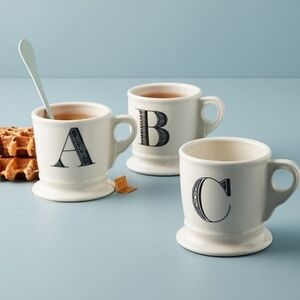 Anthropologie Monogram Initial Letter Mug Coffee Tea Cup Black White E & F